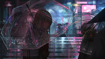 Anime Girl In Rain With Umbrella , anime-girl, anime, artist, artwork, digital-art, umbrella, rain HD wallpaper