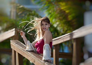 Brunette, hair in air, woman, outdoor HD wallpaper