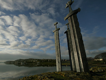 Sword in Stone, stone, sky, swords, norway HD wallpaper