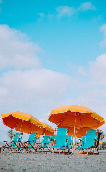 Nature, Beach, Sand, Sun Loungers, Sun Beds, Umbrellas HD phone wallpaper