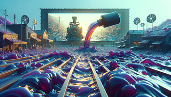 Syrup Flood Fantasy, syrup, surreal, landscape, train, Liquid HD wallpaper