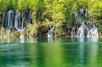 Waterfall, trees, river, forest, stream HD wallpaper