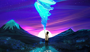 Catching the sky, boy, landscape, artwork, fantasy HD wallpaper