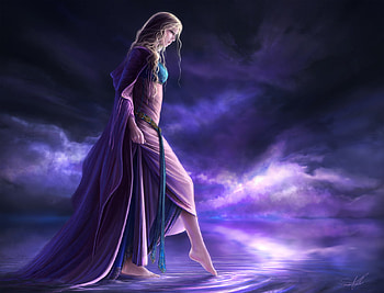 A Morning Dip, lavender, beautiful, princess, long hair, serene, water, calm HD wallpaper