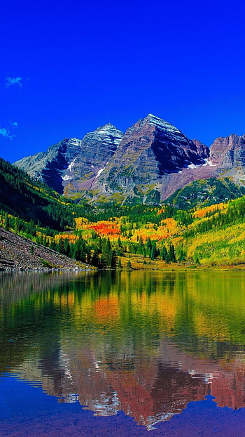 Maroon Bells, USA landscape, Reflections on water, Colorado's beauty HD phone wallpaper