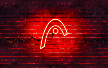 Head red logo, , red brickwall, Head logo, brands, Head neon logo, Head HD wallpaper