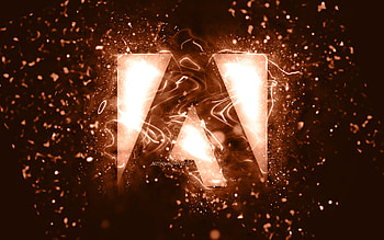 Adobe brown logo, , brown neon lights, creative, brown abstract background, Adobe logo, brands, Adobe HD wallpaper