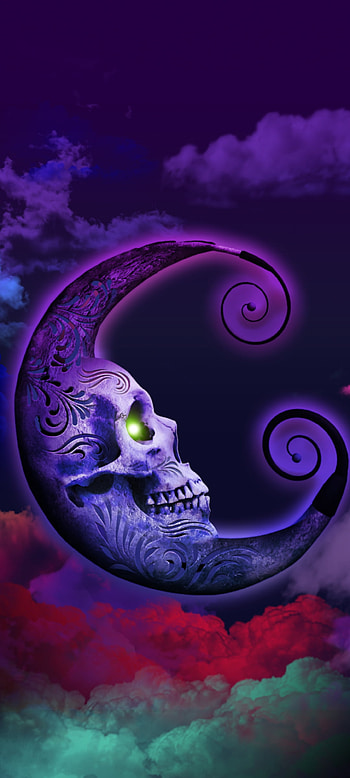 Dark neon Goth Moon, electric blue, magenta, Beautiful, Night, Skull HD phone wallpaper