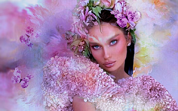 Lovely, pink, green, yellow, butterflies, purple, girl HD wallpaper