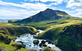 Fimmvorduhals Trail, South Iceland, creek, clouds, sky, rocks, mountain, stones HD wallpaper