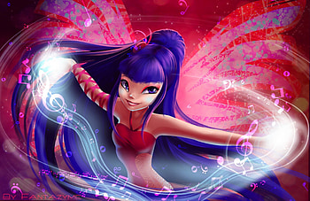 Musa, winxclub, cartoon, cute, long hair, dress, winx, music, winx club, wing, magical, , female, sexy, wings, notes, magic, hot, blue hair, girl, fairy, fantasy, musical, red HD wallpaper