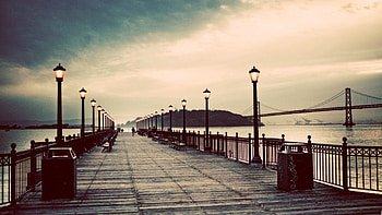 Cities, City, Lights, Shine, Light, Pier, Fog, Lanterns, Bridge HD wallpaper