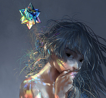 Refracted, star, art, yuumei, fantasy, girl, luminos HD wallpaper