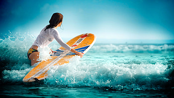 Surfing waves water sea girl | | 117562 . HD wallpaper