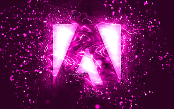 Adobe purple logo, , purple neon lights, creative, purple abstract background, Adobe logo, brands, Adobe HD wallpaper