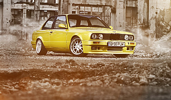 bmw 3 series coupe e30 yellow bmw ruins HD wallpaper