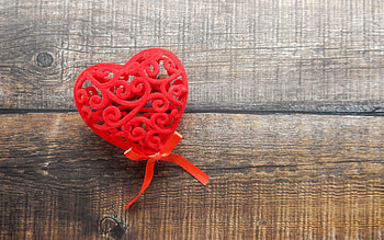 knitted red heart, wood background, red heart, romance, love concepts, red heart background HD wallpaper