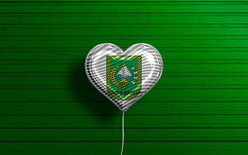 I Love Riau, , realistic balloons, green wooden background, Day of Riau, indonesian provinces, flag of Riau, Indonesia, balloon with flag, Provinces of Indonesia, Riau flag, Riau HD wallpaper
