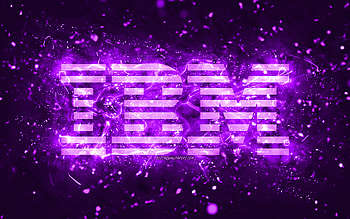 IBM violet logo, , violet neon lights, creative, violet abstract background, IBM logo, brands, IBM HD wallpaper