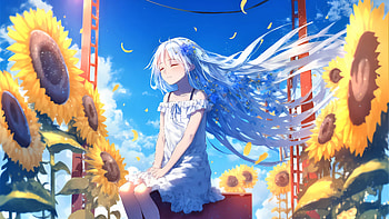 Anime Girl Happy Flowers In Hair, anime-girl, artist, artwork, art, digital-art, ai, flowers HD wallpaper
