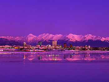 Landscape, Cities, Water, Mountains, Violet HD wallpaper