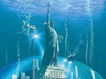 World Under Water, abstract, fantasy, art, ocean, statue HD wallpaper