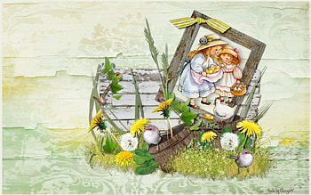 Spring Time On The Farm, sweet, white, cute, farm, spring, abstract, green, yellow, girls, flowers, friendship, friends HD wallpaper