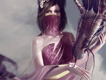 Beauty and Beastly Dragon, dragon, veiled lady, beauty HD wallpaper