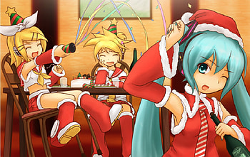 mikus got the shampane, miku, len, rin, shampane, xmas HD wallpaper