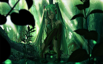 Hatsune Miku, awesome, cute, beauty, nice, miku, vocaloids, hatsune, thighhighs, trees, skirt, blue eyes, woods, twintail, blue hair, girl, beautiful, diva, tie, vcaloid, leaves, anime, pretty, cool, idol, virtual, forest HD wallpaper