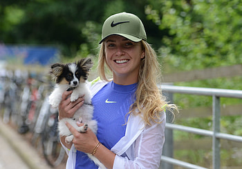 Elina Svitolina and puppy, beautiful, smile HD wallpaper