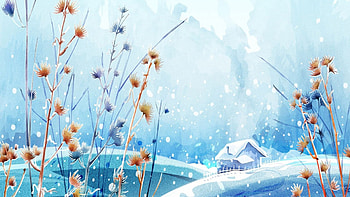 Winter Praire Cabin, blue, prairie, winter, frost, cold, grass, cabin, painting, snow, snowing, sky HD wallpaper