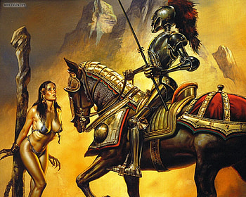 Turning Point, captured, bound, horse, skeleton, knight, boris vallejo, woman, armor HD wallpaper