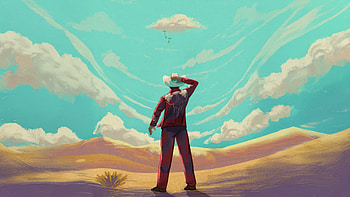 Desert Dreamer Turquoise Sky Adventure, clouds, cloud, cowboy, artist, artwork, art, digital-art HD wallpaper