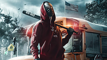 Boy With Slugger And Money , hoodie, mask, baseball, artist, artwork, digital-art HD wallpaper