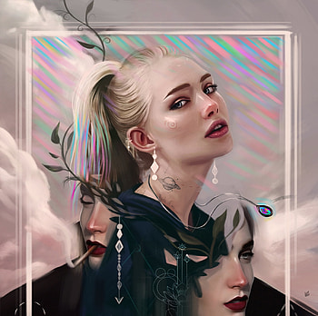 Note, pink, fantasy, art, portrait, face, yasar vurdem, girl, luminos HD wallpaper