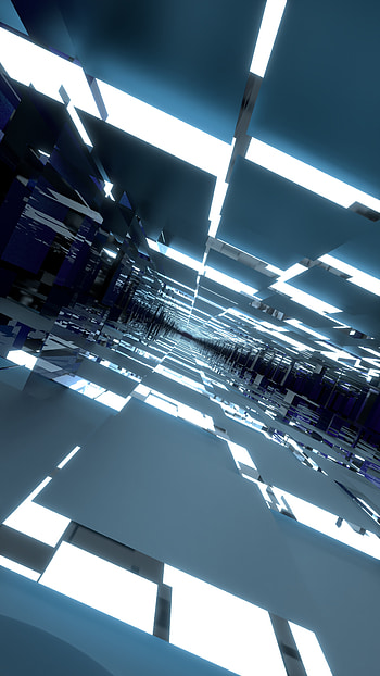 3d Bright Blue Tiled Tunnels, blue, white, glass, Abstract, 3D, abstract blue HD phone wallpaper