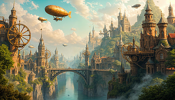 Exploring Steampunk Dreams: Ultra, steampunk, fantasy, cityscape, Airship, bridge HD wallpaper