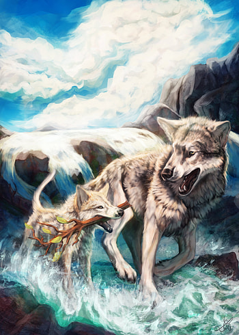 Wolfs, Rivers, Art, Branch, Wildlife HD phone wallpaper