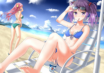 ☀What are you looking☂, umbrella, sand, anime, sunglasses, clouds, girls, manga, drink HD wallpaper