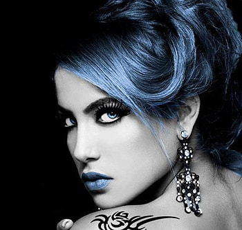 blue hair, blue, white, black, graphy, art, people, beauty, fashion, cool, models, hair HD wallpaper
