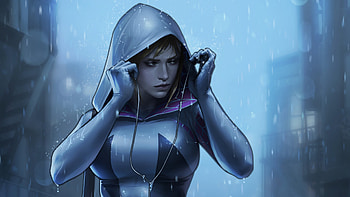Gwen Stacy Listening Music, gwen, gwen-stacy, artwork, artist, digital-art, superheroes HD wallpaper