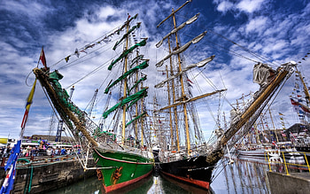 Harbor retreat, Splendid tall ship, Water vessel beauty, Historic windjammer HD wallpaper