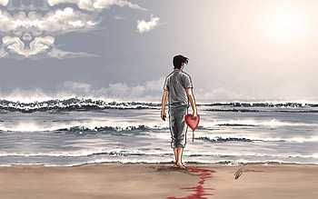 Water, Sky, Clouds, Beach, Love, Shore, Bank, Heart, Guy HD wallpaper