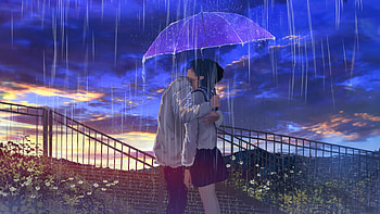 Embraced By Rain Anime Couples Love Story, anime-boy, anime-girl, anime, rain, umbrella, artist, artwork, digital-art HD wallpaper
