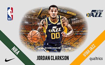 Jordan Clarkson, Utah Jazz, American Basketball Player, NBA, portrait, USA, basketball, Vivint Arena, Utah Jazz logo HD wallpaper