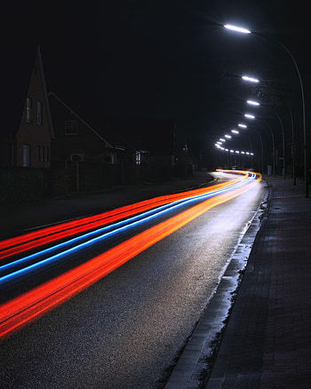 Lights, Dark, Road, Turn, Traffic, Movement, Lanterns, Long Exposure, Illumination, Backlight HD phone wallpaper