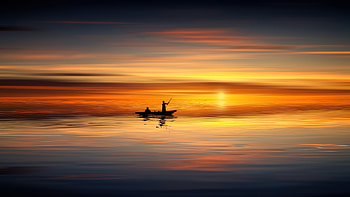 Nature, Sunset, Sea, Horizon, Silhouettes, Boat HD wallpaper