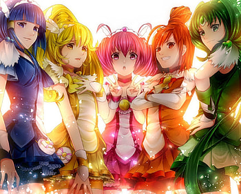 Smile PreCure!, pretty cure, cure happy, cute, long hair, nice, cure march, 3d, cg, group, cure sunny, female, smile precure, sexy, sweet, hot, girl, cure peace, magical girl, anime girl, anime, pretty, cure beauty, lovely, realistic, twntails HD wallpaper