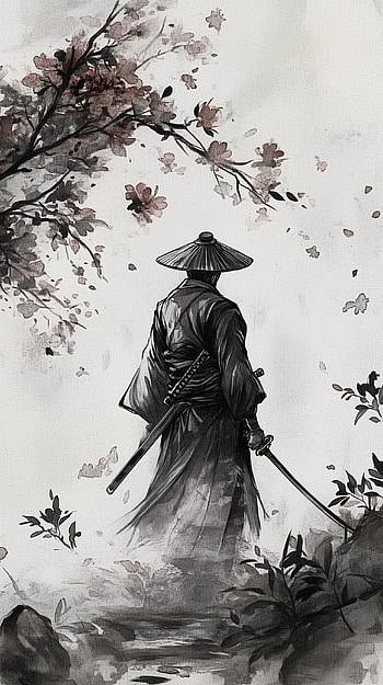 Samurai Elegance: Black & White Japanese Art, samurai, Black & White HD phone wallpaper